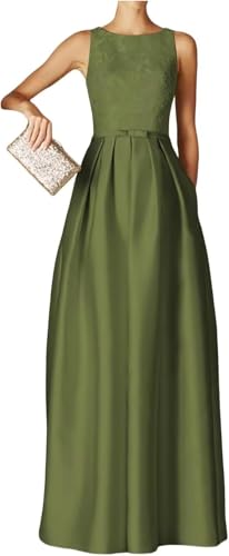 Satin Mother of The Bride Dresses for Women Sleeveless Formal Wedding Guest Dress with Pockets A Line Evening Gown