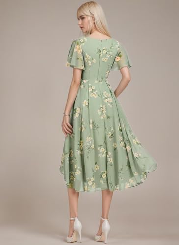 Tea Length Bridesmaid Dresses for Wedding V Neck Short Sleeve Formal Dresses for Women4