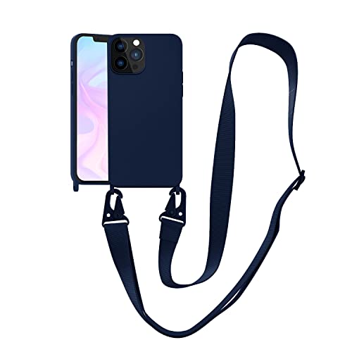 Image of Compatible with iPhone 12 Pro Max Case with Lanyard Crossbody iPhone Case with Strap Adjustable Shockproof Drop Protection Silicone Phone Cover for iPhone 12 Pro Max 6.7'' Navy Blue