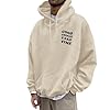 Oversized Hoodies for Men UK Unique Back Letter Graphic Print Dreawstring Sweatshirt Trendy Casual Autumn Winter Long Sleeve Fleece Hooded Tops Mens Loose Fit Pullover Streetwear Beige #1
