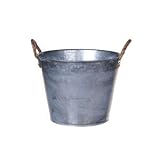 INNA-Glas Runder Übertopf BIMETO mit Griffen, Zink, Silber, 18,5cm, Ø22,5cm - Zink Pflanztopf