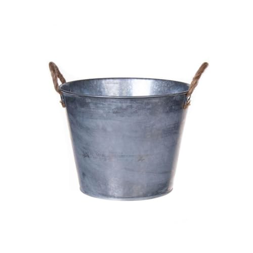 INNA-Glas Runder Übertopf BIMETO mit Griffen, Zink, Silber, 18,5cm, Ø22,5cm - Zink Pflanztopf