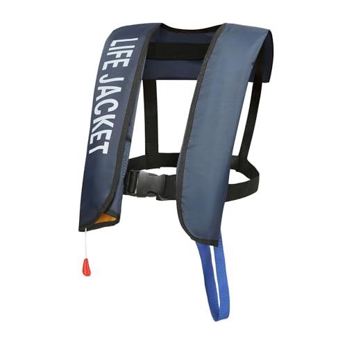 Giubbotti di salvataggio gonfiabili automatici senza cilindro, forte assistenza professionale 150 n, con trachea e gilet per kayak, spiaggia, snorkeling, blu navy