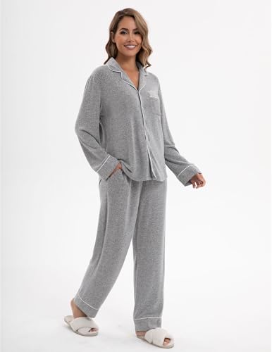Image of UMBY Silk Satin Pajamas for Women Set 2 Piece Silk Pjs Long Sleeve Top Cozy Sleepwear Silky Pajamas