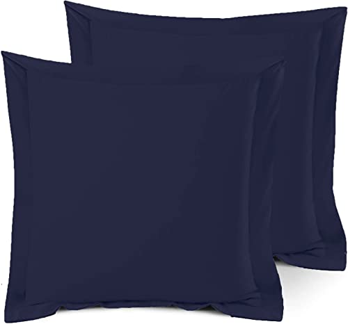 Saferay Green Solid Pillow Sham Set of 2, Euro 26x26 Navy Blue, 2" Flange
