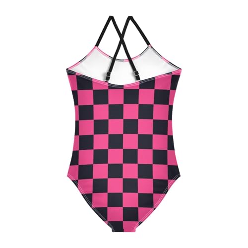 susiyo Girls One Piece Swimsuits Black Pink Checkered Bathing Suit Quick Dry Beach Swimwear for Toddler Girl 3-10T2