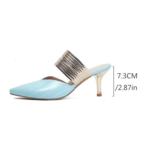Women'S Pu Textured Stiletto Mules Sexy Closed Pointed Toe Mid Heel Non-Slip Slingback Slip-On Formal High Heels For Party, Date, Evening Party3