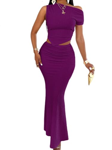 Image of BARASA Two Piece Sets For Women Summer One Shoulder Tops Bodycon Maxi Skirt Set Vacation Sexy Outfits DSA75