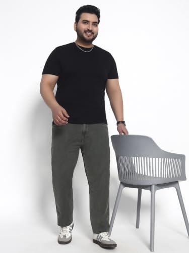 Image of Cotton Comfort Fit Jeans for Men | Full-Length Solid Denim Pants with Button Closure, Embroidered Design, Mid-Rise Casual Trousers for Daily | Classic Jeans for Office Bottoms (DI-249)