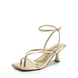 DREAM PAIRS Women's kitten Low Strappy Lace Up Heels for Women Open Square Toe Thong Ankle Strap Heels Sexy Fashion Comfort Dress Shoes Party Pumps Heeled Sandals,Size 9,GOLD-PU,SDHS2405W