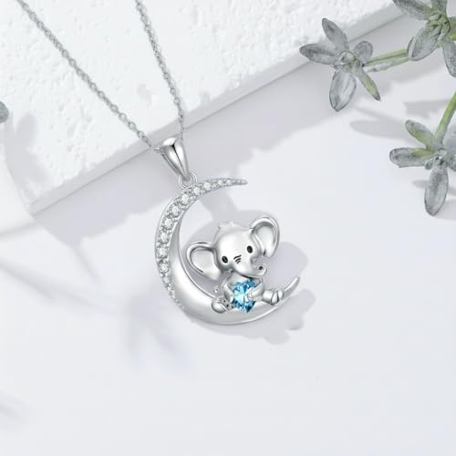 Image of PROESS Animal Birthstone Necklace 925 Sterling Silver Otter /Axolotl /Hippo /Elephant /Dachshund /Monkey /Red Panda Pendant Necklace Animal Birthstone Jewelry Gifts for Women