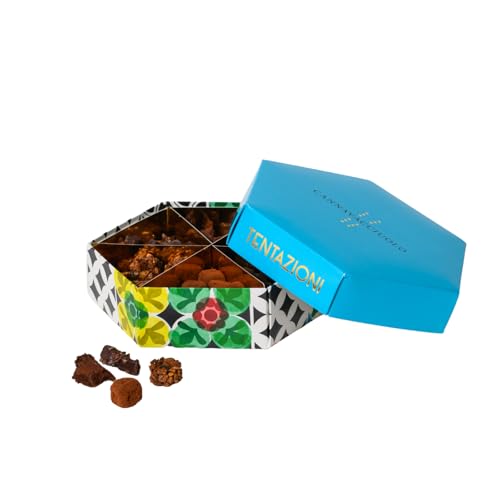 Cannavacciuolo | Tentazioni di Cioccolato, Box Golosa con Dragees, Tartufi, Zenzero e Arancia, Millebolle allo Zafferano e Torroncini, Praline Assortite per un Momento di Gusto e Condivisione, 400 g