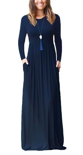 Image of EUOVMY Women's Long Sleeve Loose Maxi Dresses Casual Long Dresses with Pockets