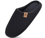 ONCAI Men's House Slippers，Cushion Memory Foam Shake Fleece and Man House Shoes with Faux Fur Lining and Indoor Outdoor Rubber Soles Black Size 14 UK