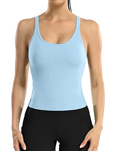 Attraco Sport Tank Tops Ärmelloses Workout Crop Top Fitness Shirt Running T-Shirts Sommer Yoga Jogging Laufen Baby blau M