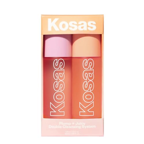 Kosas Mini Plump + Juicy Double Cleansing System — Botanical Oil Cleanser + Gel Cleanser Set, Soap & Sulfate Free, Hydrating Makeup Remover for All Skin Types