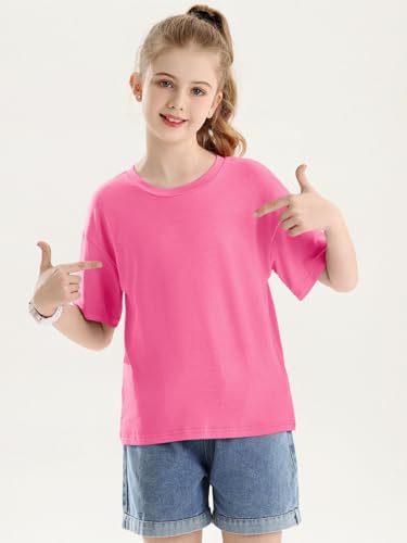 Image of Girls Short Sleeve T Shirts Kids Summer Crewneck Tops Basic Tees 5-14 Years