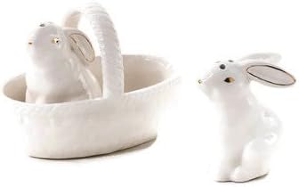 Miniatura 2 de Salero y pimentero de conejo de cerámica de 4.5 pulgadas con cesta