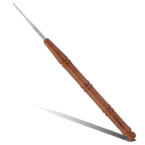 Wuadua 1mm Crochet Hook Ergonomic Crochet Hook with Wooden Handle Crochet Needle for Arthritic Ideal for 60#-80# Lace Thread Micro Crochet Hooks Perfect for Miniature Delicate Items