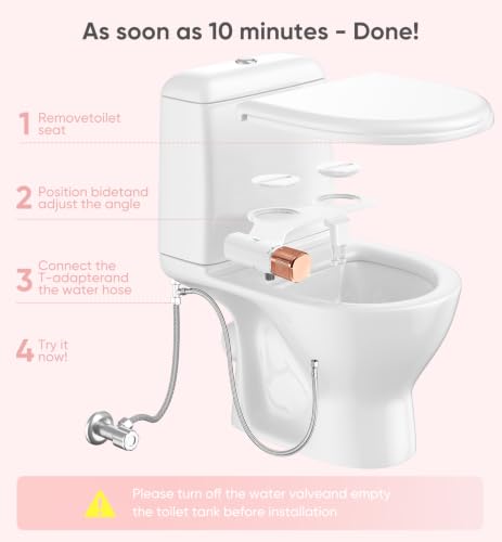 Image of Ultra-Slim Bidet Attachment, Posterior&Feminine Wash-(Retractable Dual Nozzles), Non-Electric Bidet Attachment for Toilet Seat, Adjustable Fresh Cold Water Pressure, Stainless Steel Inlet (Rose Gold)