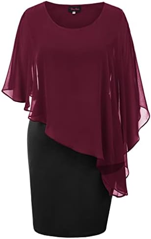 Hanna Nikole Damen Große Größe Chiffon Cape Cocktailkleid Knielang Abendkleid mit Overlay