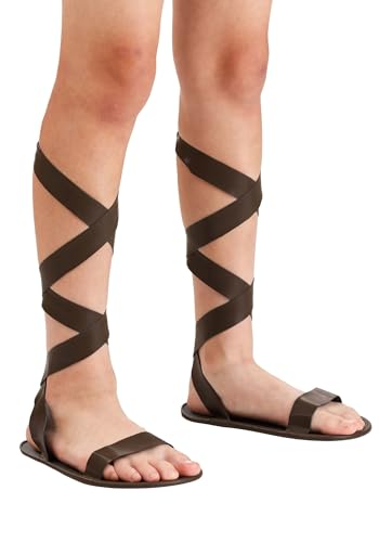 Roman Costume Sandals for Kids - Faux Leather Gladiator Sandals with Knee-High Straps4