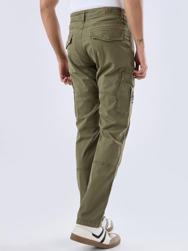 Image of Spykar Men Mid Rise Khaki Regular Fit Cargo