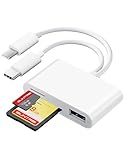 SD Card Reader for iPhone iPad Camera with USB C, Dual Card Slot USB 3.0 Memory Card Reader Supports SD/TF Card Trail Camera Viewer SD Card Adapter Portable Micro SD Card Reader No App Plug and Play
