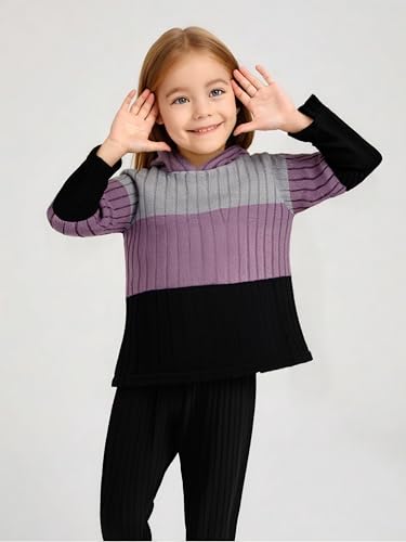 Image of Toddler Kid Girls Clothes Ribbed Color Block Long Sleeve Hoodie Sweatsuit Set Fall Outfits