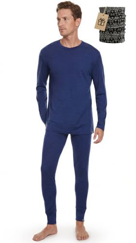 MERINNOVATION Merino Wool Base Layer Set for Men 100% Merino Wool Pajamas Set Thermal Sleep PJS Lite...