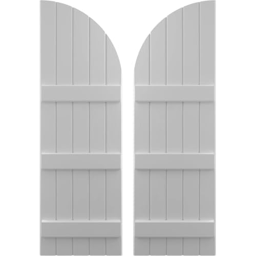 Ekena Millwork ARW401BQ518X41PRH Americraft Five 3 Exterior Real Wood Joined Board-n-Batten Shutters w/Arch Top (Per Pair), 41-in. H, Primed