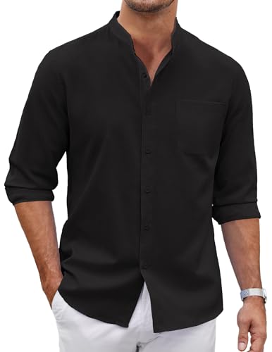 COOFANDY Men's Oxford Shirts Long Sleeve Casual Button Down Shirts Band Collar Dress Shirt with Pocket