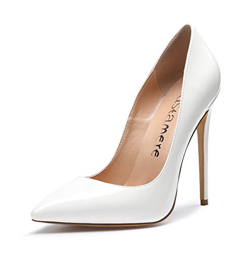 Castamere Womens High Heels Pointed Toe Pumps 4.7IN Stiletto Heels Patent White Shoes EU 37