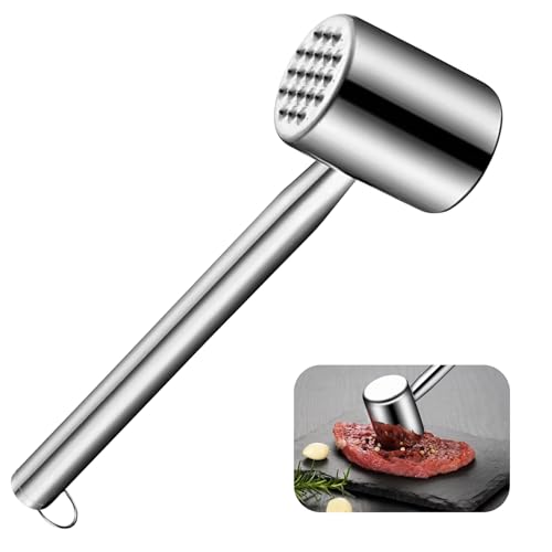 Attendrisseur de Viande en 304 Acier Inoxydable, Marteau à Viande, Attendrisseur de Viande en Inox, Marteau à Viande Professionnel Double Face, Marteau à Steak, Poulet, passe au Lave-Vaisselle