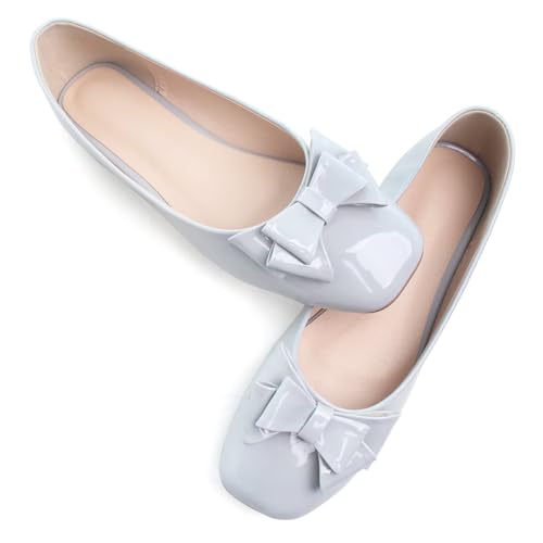 SAILING LU Women's Bow-Knot Square Toe Ballet Flats Elegant Dance Shoes Wedding Party Shoes Female Comfortable Slip-on Loafers