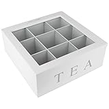 Koopman Teebox 9 Fächer Tea Time Teekiste Tee Dose Kiste Teekasten Teedose Teebeutelbox Teebeutelkiste, Weiß, 22,5 x 22 x 8,5 cm
