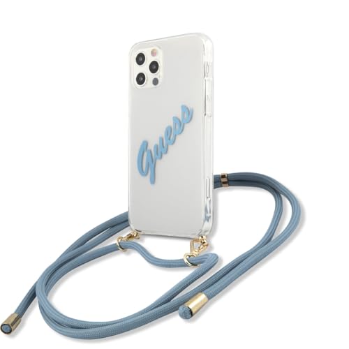 Guess GUHCP12LCRTVSBL Coque de Protection pour iPhone 12 Pro Max 6,7" Bleu Script Vintage