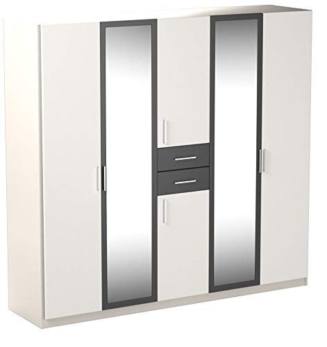 Wimex 450547 Kleiderschrank 5-türig, Alpinweiß, Absetzungen, anthrazit - 4