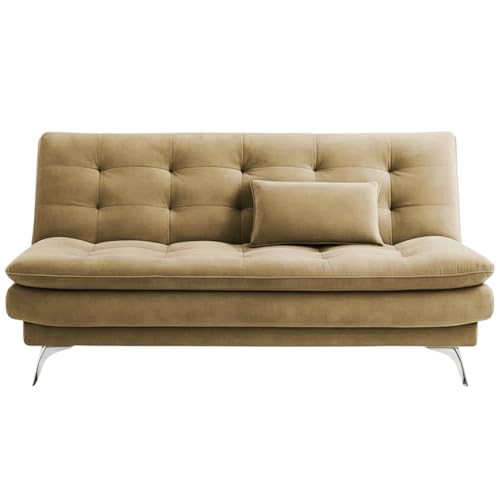 Image of FURNY Eagel 3 Seater Fabric Sofa Cum Bed with 2 Cushions (Camel) with Velvet Fabric | Durable with Comfort | Perfect for Living Room, Bedrooms, Offices