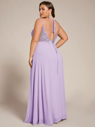 Image of Ever-Pretty Women's Pleated Backless Applique V Neck A Line Chiffon Sleeveless Plus Size Bridesmaid Dresses 01692-DA