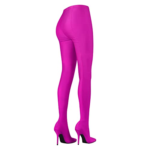 Onlymaker Women's Over The Knee High Heel Stretch Boots Pointed Toe Faux Leather Thigh High Stiletto Pant Boots Dots Hot Pink Size 7 #TOP4