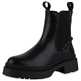 chelsea ankle boots womens VAN HILL Damen Stiefeletten Chelsea Boots Blockabsatz Schuhe Plateau Vorne Booties Profilsohle Freizeit Schlupfschuhe 209005 Schwarz 38;Premiumprodukt;Schwarz;VAN HILL