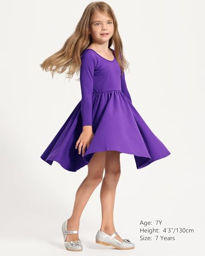 Image of Stelle Long Sleeve Girls Dress Toddler Dresses Skater Twirl Cotton A-Line Dress for School Casual | Criss Cross Back,Crew Neck,High Waist,Spinny Swing,Stretchable,Spring Fall Winter,Casual School Birthday Dance