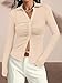 PRETTYGARDEN Womens Button Down Shirts V Neck Collared Ruched Slim Fit Long Sleeve Shirt Casual Spring Fashion Ladies Tops (Apricot, Large)