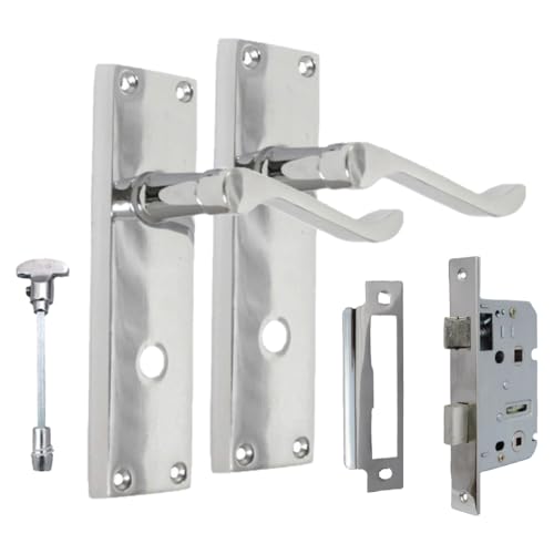 Haven Heritage Victorian Scroll Lever Lock Door Handle Set – 150mm x 42mm Backplate, Polished Chrome – with 63mm 3 Lever Sash Lock