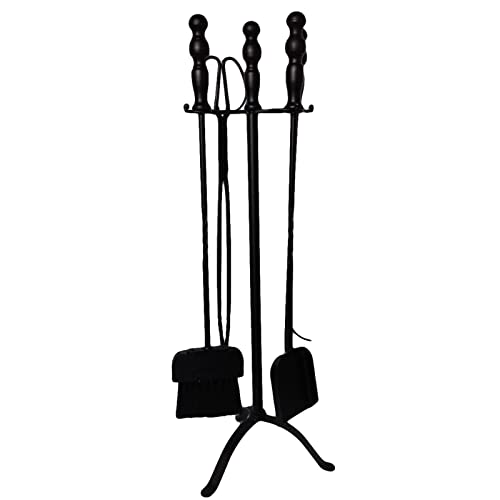 Outils de cheminée en fer forgé noir : kit tisonnier pince pelle brosse robuste