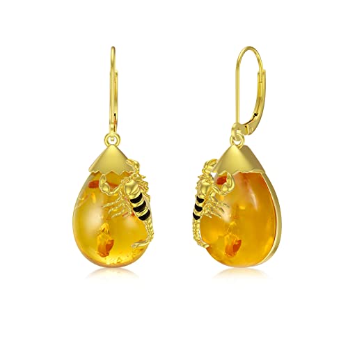 Image of TIGER RIDER Bee /Butterfly /Scorpion /Cactus /Leaf /Beetle 925 Sterling Silver French Clasp Leverback Earrings Amber /Crystal /Citrine /Moonstone /Obsidian /Jade /Rose quartz Pendant Jewelry Gift for Women