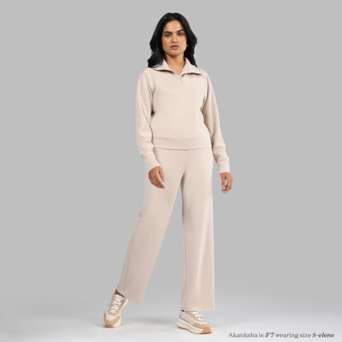 Image of BlissClub BareButter Pullover with Zip Marshmallow Comfort Relaxed fit Funnel Neck Cuffed Sleeve Luxurious Feel