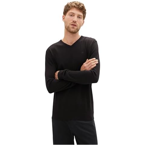 TOM TAILOR Men's V-Neck Jumper, Black Cover