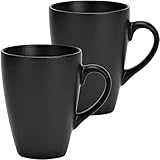 matches21 Becher Kaffeebecher hochwertig Tassen Steingut Geschirr Kaffeetassen einfarbig schwarz 2er Set 11 cm